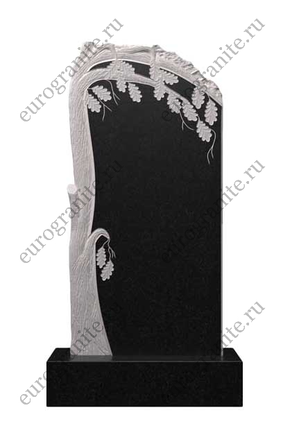 Вертикальный гранитный памятник с дубовым барельефом  Д-50