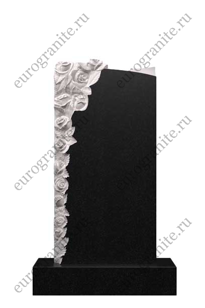 Вертикальный памятник из гранита с гирляндой из роз Ц-166