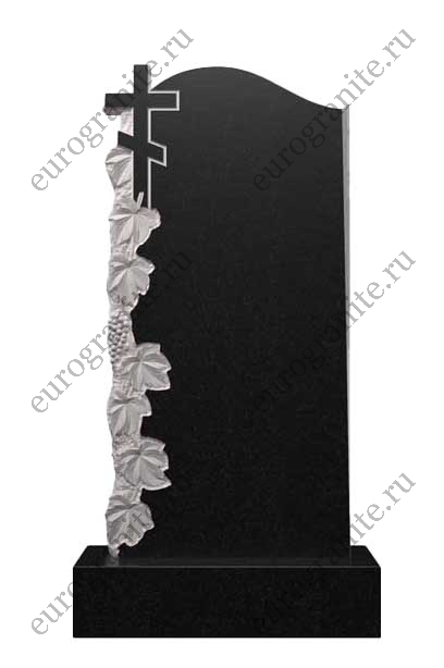 Вертикальный гранитный памятник с виноградной лозой и крестом Д-54