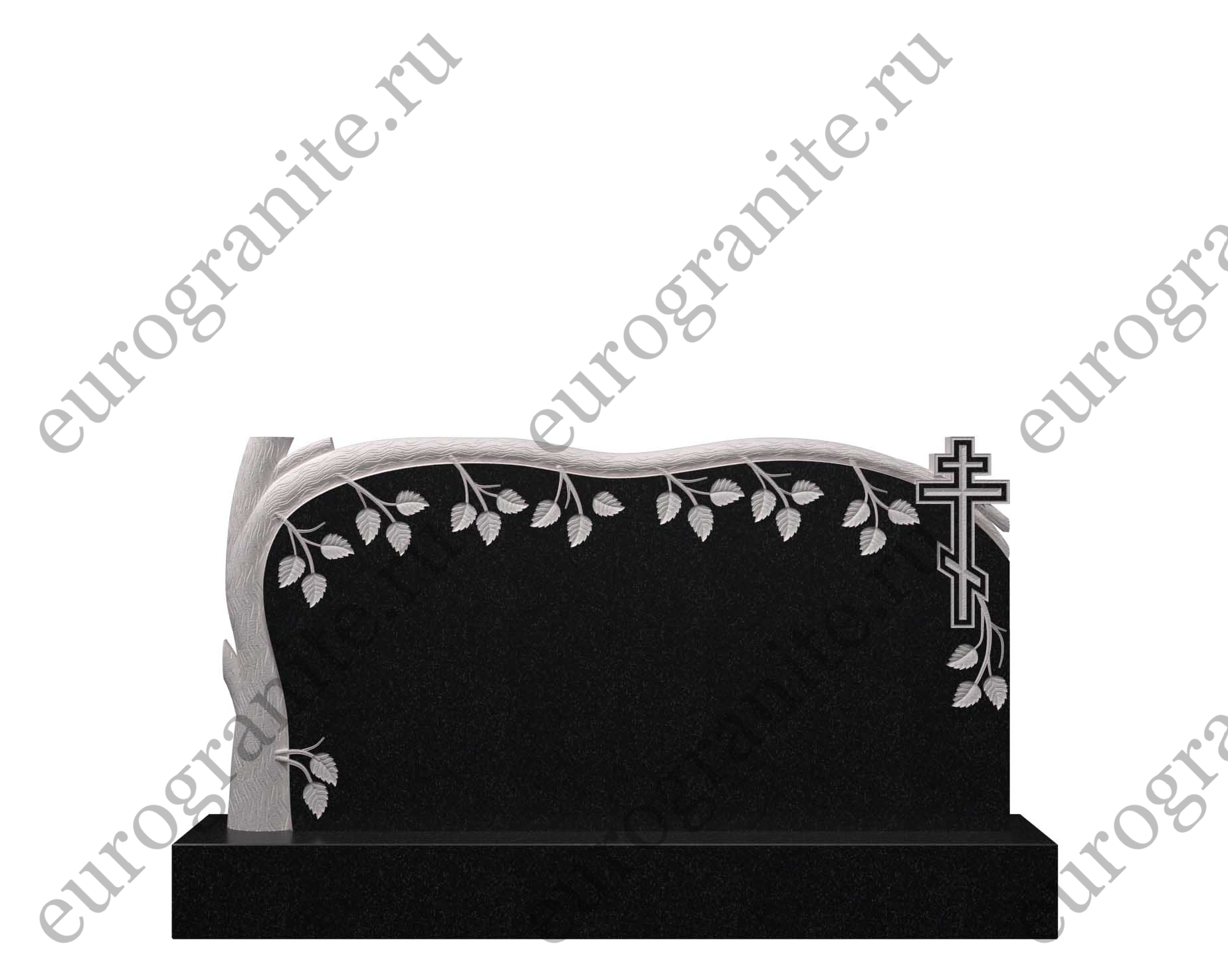 Горизонтальный памятник из гранита береза с крестом ДГ-16