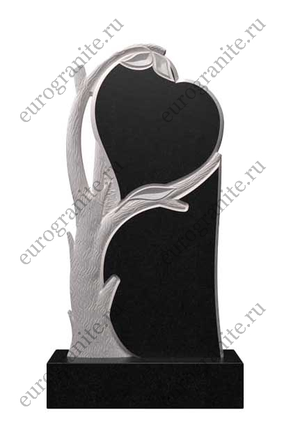 Вертикальный гранитный памятник в виде сердца с деревом Д-45