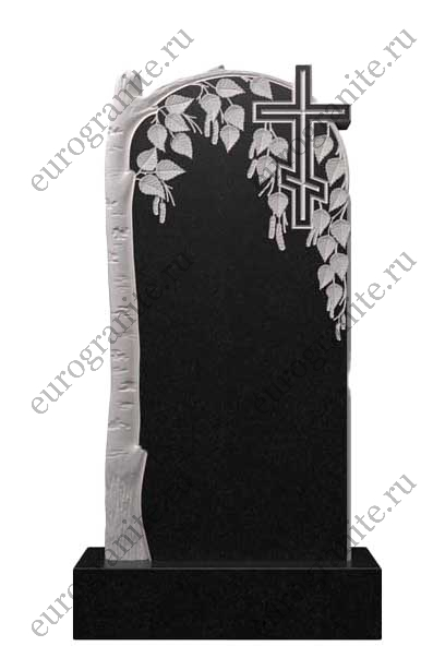 Гранитный памятник с березой и крестом Д-13