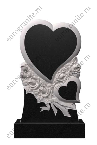 Вертикальный памятник из гранита два сердца в розах Ц-53