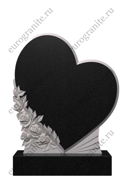 Вертикальный памятник из гранита сердце с розами Ц-114