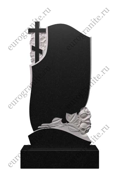 Вертикальный памятник из гранита с крестом и розами Ц-121