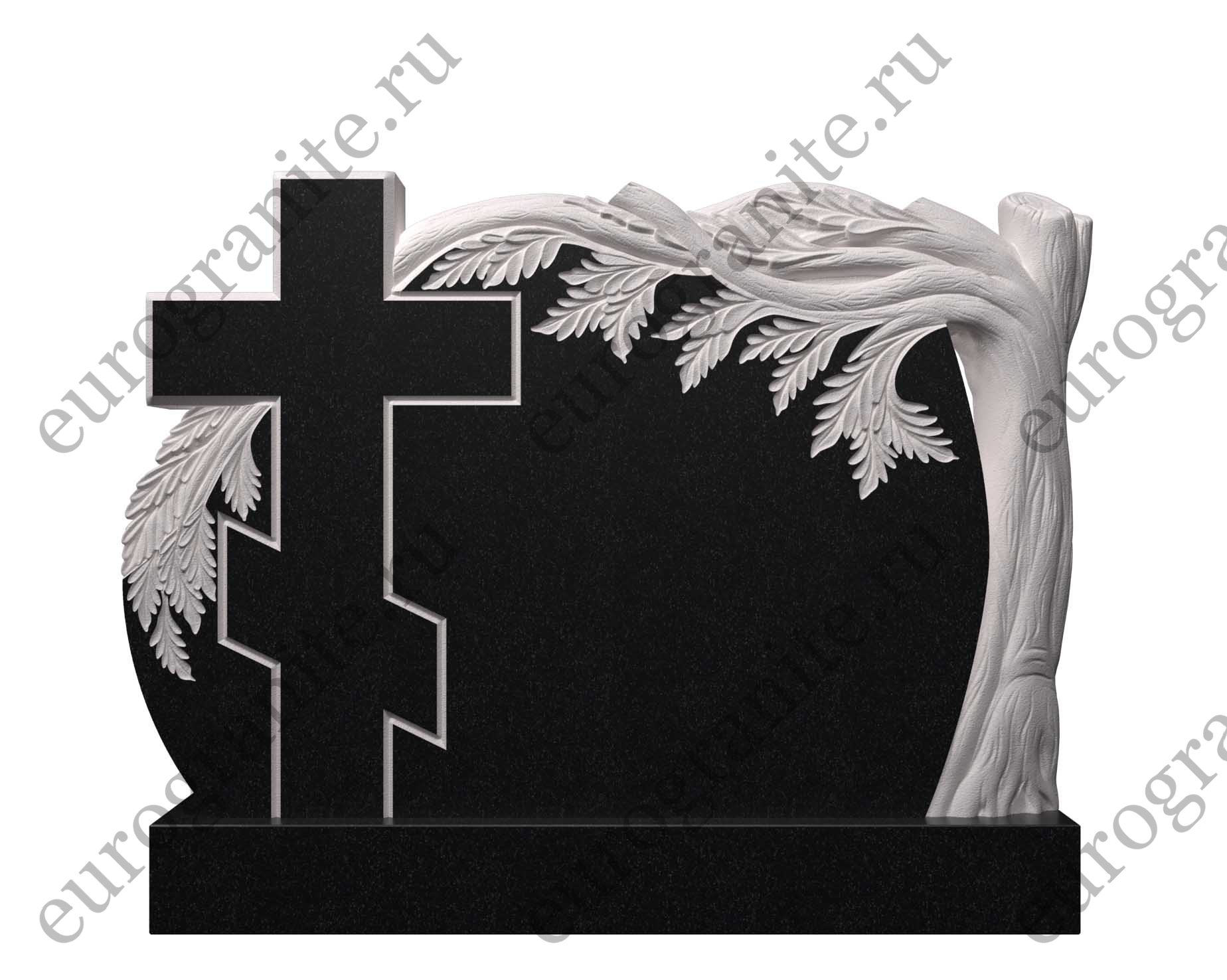 Горизонтальный памятник из гранита вербная ветвь и крест ДГ-7