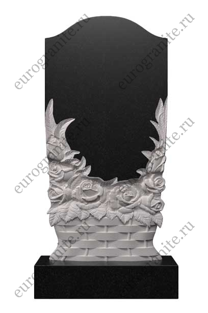 Вертикальный памятник из гранита резной с корзиной роз Ц-79