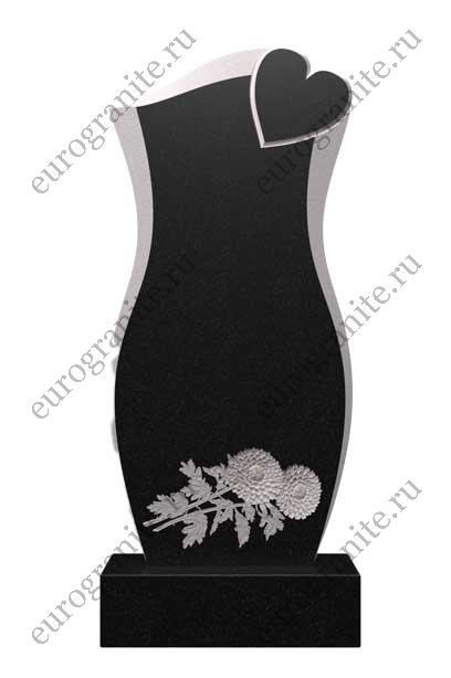 Вертикальный памятник из гранита с цветами и маленьким сердцем Ц-115