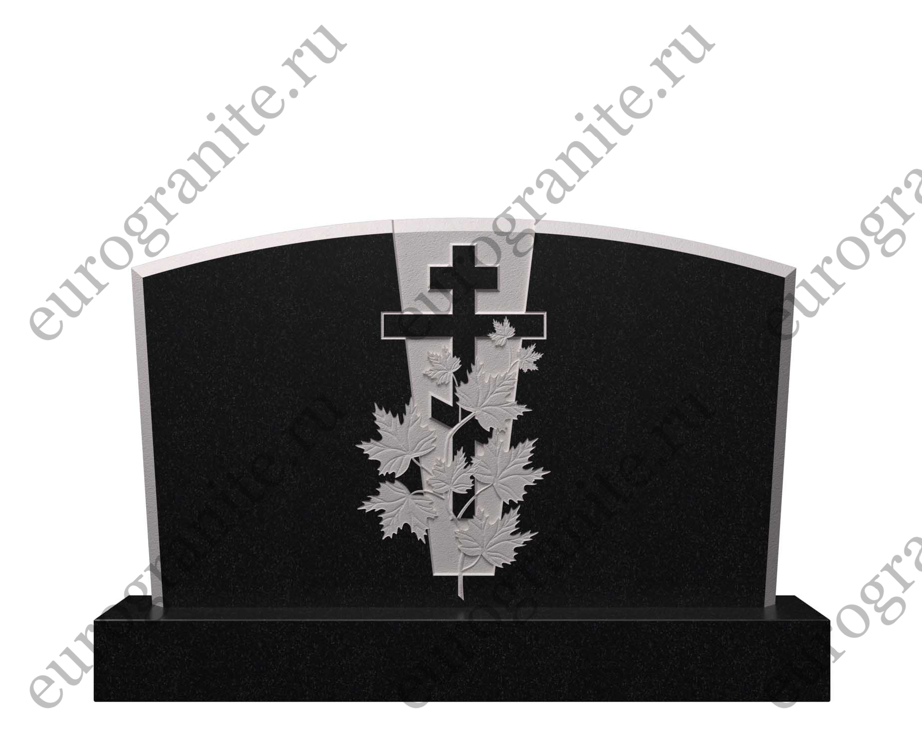 Горизонтальный памятник из гранита ветвь клена и крест ДГ-12