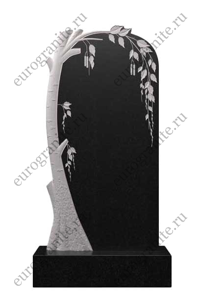 Вертикальный гранитный памятник с березовой аркой Д-57