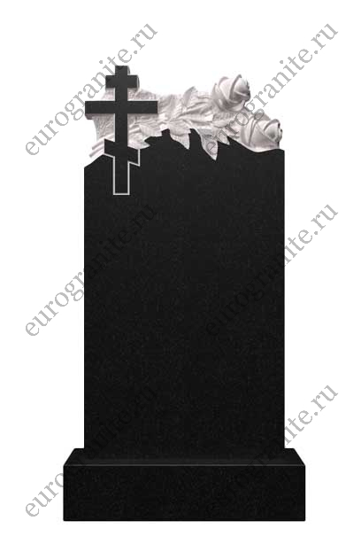 Вертикальный памятник из гранита с крестом и двумя розами Ц-134