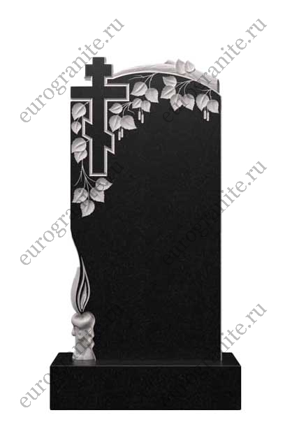 Гранитный памятник с березой, крестом и свечой Д-21