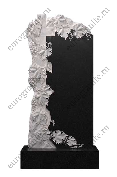 Вертикальный гранитный памятник с виноградной лозой и крестом Д-32