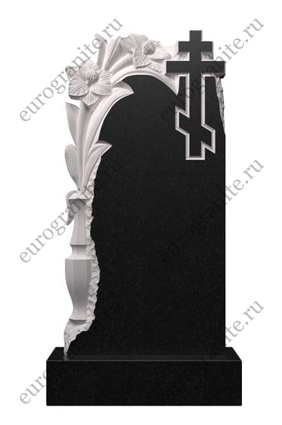 Вертикальный памятник из гранита с резной вазой с цветами и крестом Ц-109 