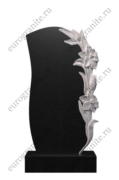 Вертикальный памятник из гранита с цветочным рельефом Ц-205