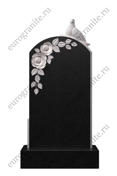 Вертикальный памятник из гранита с розами и голубем Ц-138