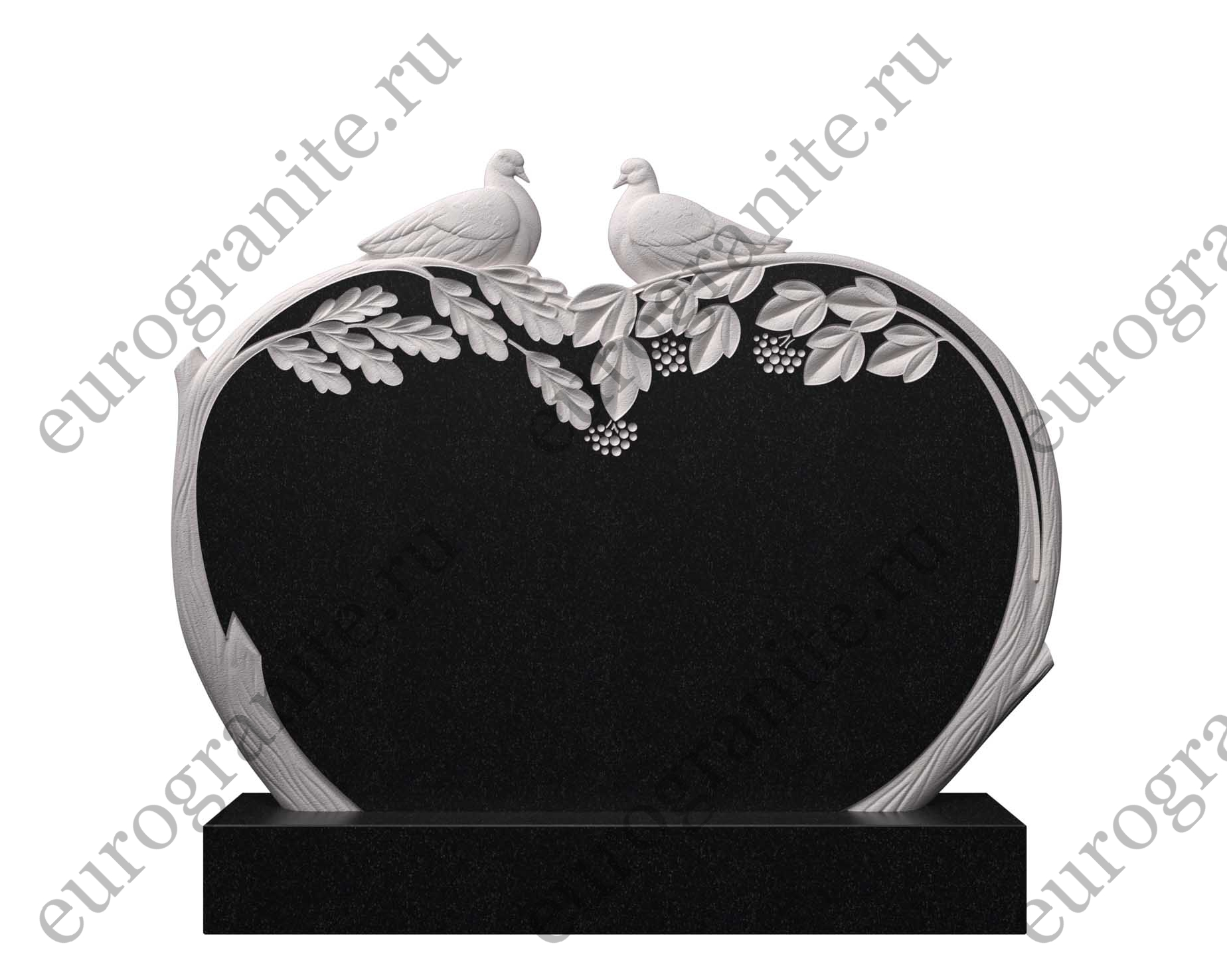 Горизонтальный памятник из гранита в виде сердца с голубями ДГ-9