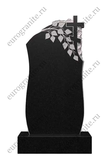 Вертикальный гранитный памятник с крестом и берёзовой ветвью Д-51