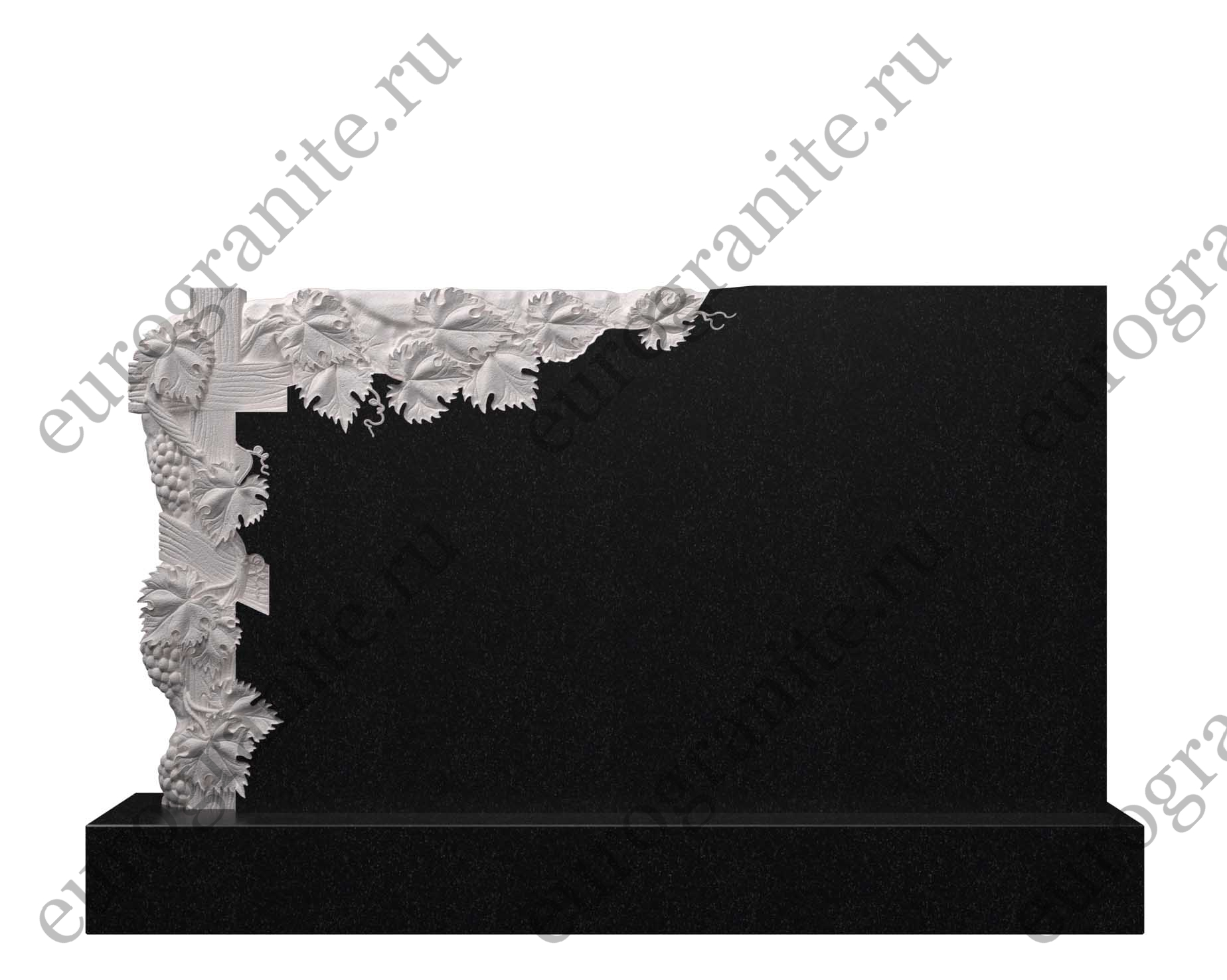 Горизонтальный памятник из гранита виноградная лоза с крестом ДГ-11