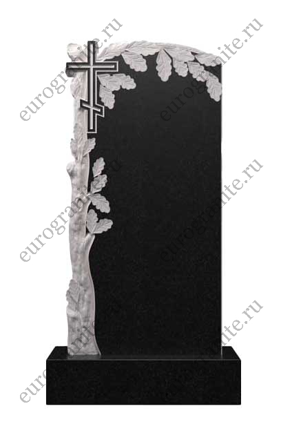 Гранитный памятник с резным дубом и крестом Д-20
