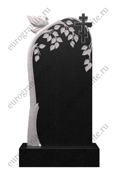 Гранитный памятник с березой, голубем и крестом Д-5