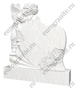 Памятник в виде сердца с ангелом и цветами AG-5