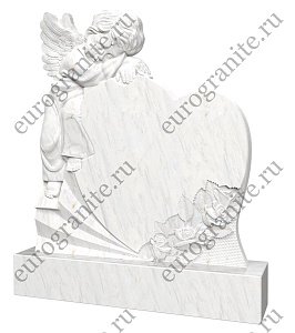 Памятник в виде сердца с ангелом и цветами AG-5
