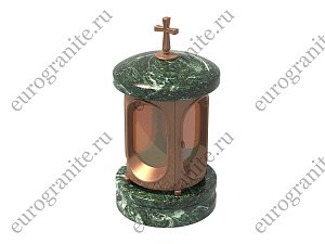 Лампада на могилу из гранита с крестом (змеевик)