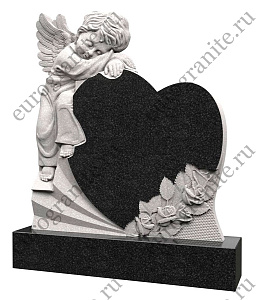 Памятник в виде сердца с ангелом и цветами AG-5