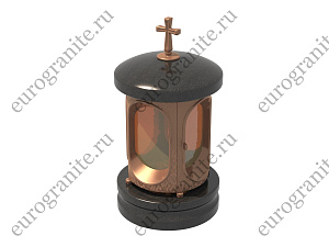 Лампада на могилу из металла с гранитным основанием и крышкой с крестом