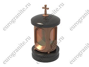 Лампада на могилу из металла с гранитным основанием и крышкой с крестом